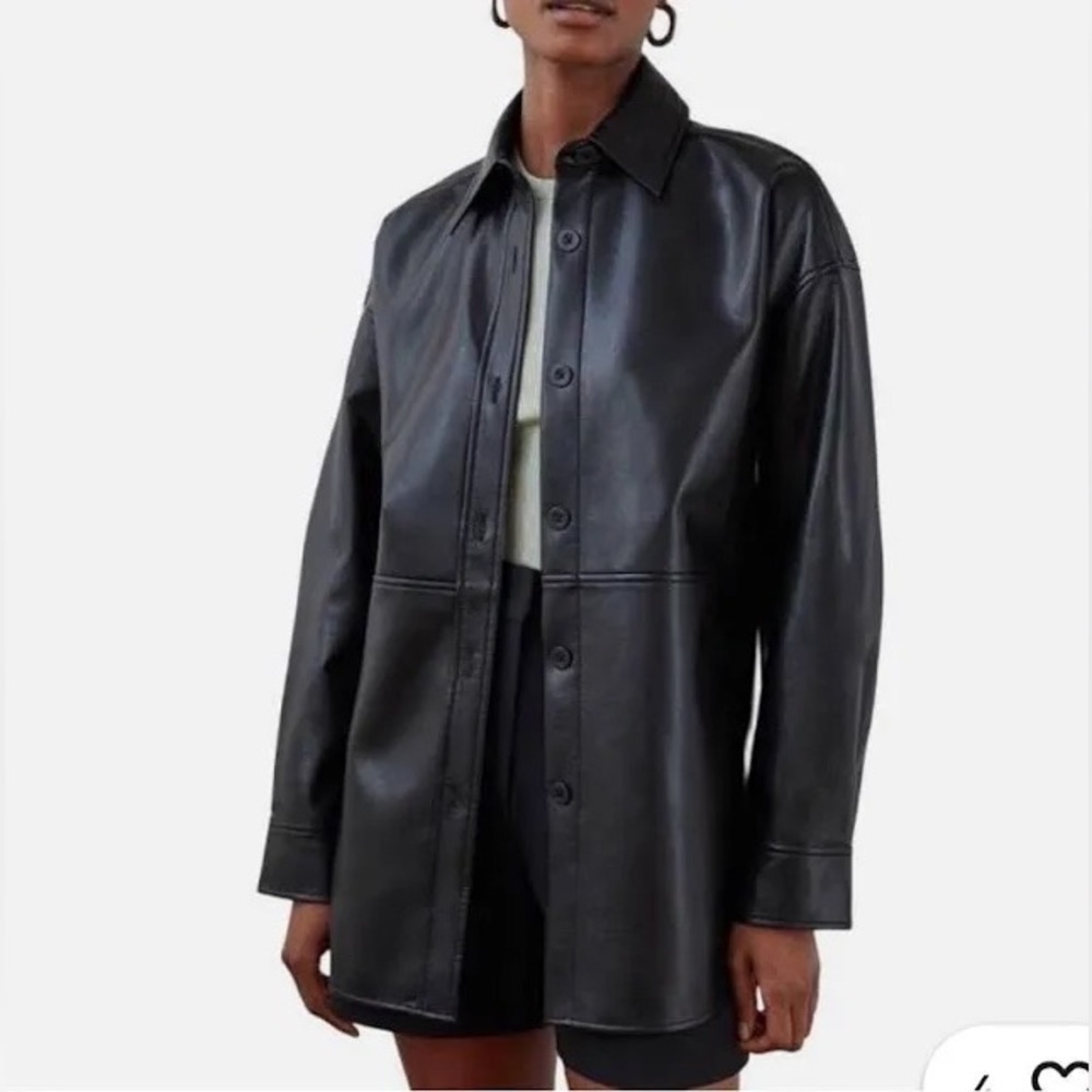 Aritzia Babaton Pelli Shirt Black new Faux Leather Casual Relaxed Jacket Size S